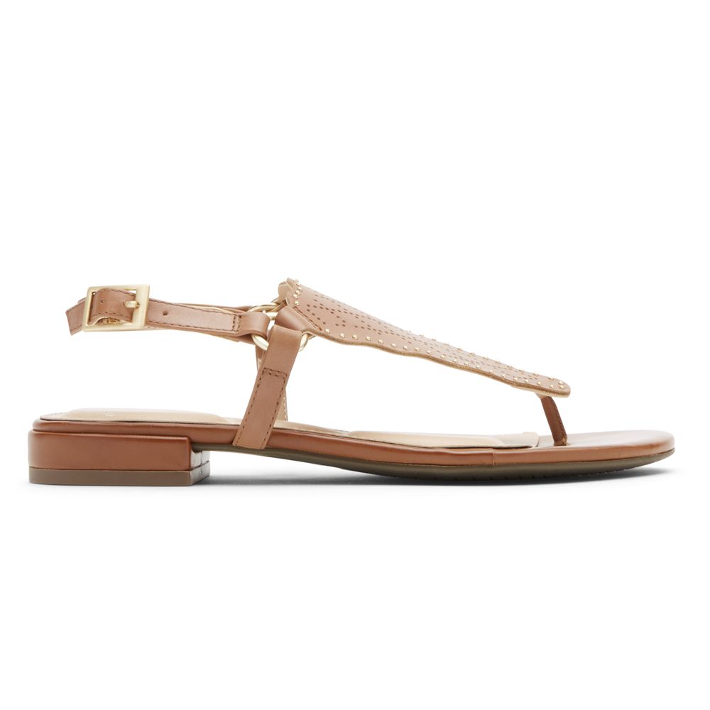 Rockport Women's Total Motion Zosia Perforated Thong Sandals - Apricot - USA (4285UDHRN)